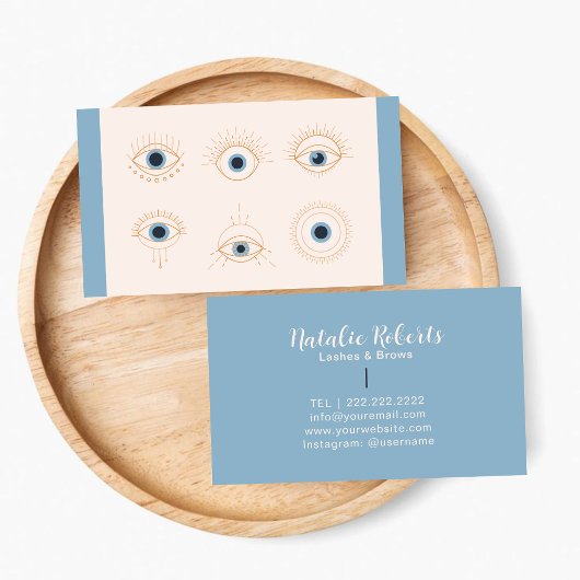 Minimale pastel blauw & roze wimpers schoonheidssa visitekaartje