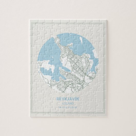 Minimale Pastel Blue Map Art Reykjavik IJsland Legpuzzel (Verticaal)