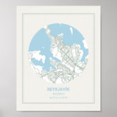 Minimale Pastel Blue Map Art Reykjavik IJsland Poster (Voorkant)