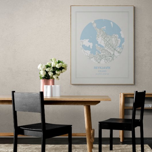Minimale Pastel Blue Map Art Reykjavik IJsland Poster