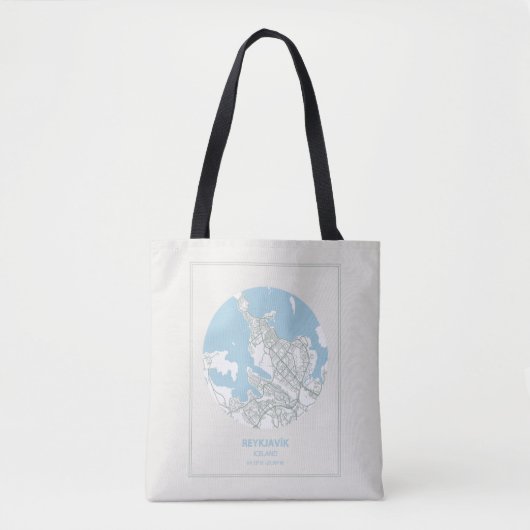 Minimale Pastel Blue Map Art Reykjavik IJsland Tote Bag (Voorkant)