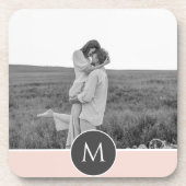 Minimale Pastel roze, persoonlijke naam & foto Bier Onderzetter (Voorkant)