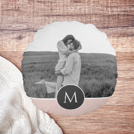 Minimale Pastel roze, persoonlijke naam & foto Rond Kussen