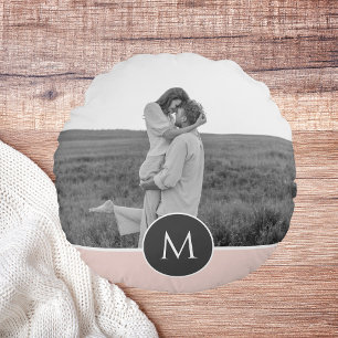 Minimale Pastel roze, persoonlijke naam & foto Rond Kussen