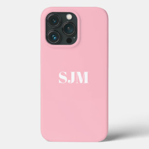 Minimale pastelroze witte aangepaste monogram naam Case-Mate iPhone case