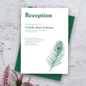 Minimale Peacock Feather Green bruiloft receptie Informatiekaartje