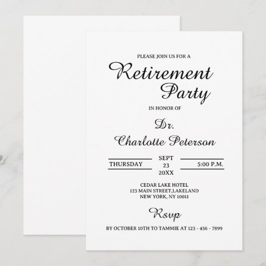 Minimale Pensioenpartij voor zwarte en witte artse Kaart (Voorkant / Achterkant)