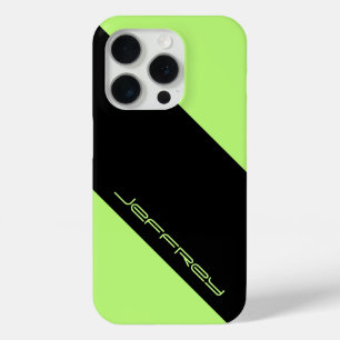 Minimale persoonlijke naam Neon Green & Black iPhone 15 Pro Case