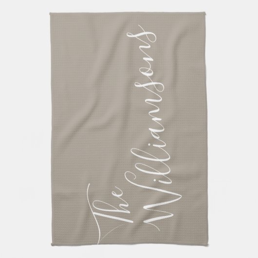 Minimale Persoonlijke naam voor script | Taupe Bro Theedoek (Verticaal)