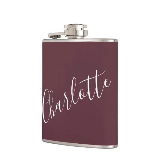 Minimale persoonlijke scriptnaam Burgundy Heupfles (Links)