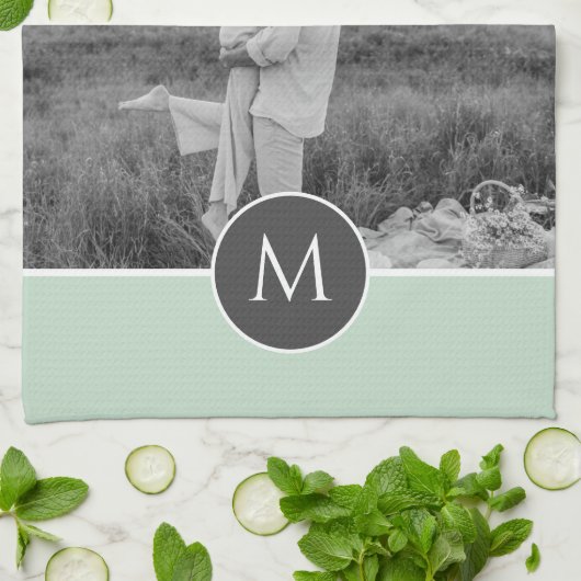 Minimale persoonlijke voornaam en foto bij pasta M Theedoek (Gevouwen)