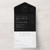 Minimale persoonlijke zwarte & witte monogram-klok all in one uitnodiging (Binnen)