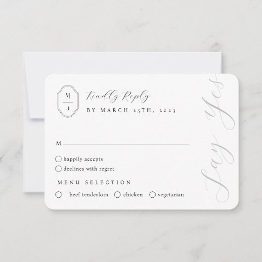 Minimale persoonlijke zwarte & witte monogram-klok RSVP kaartje (Voorkant)