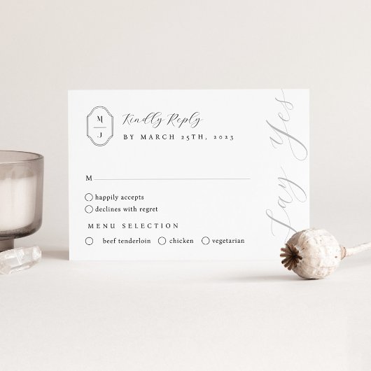 Minimale persoonlijke zwarte & witte monogram-klok RSVP kaartje