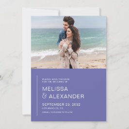 Minimale perwinkle eenvoudige fotobruiloft save the date