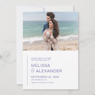 Minimale perwinkle eenvoudige fotobruiloft save the date