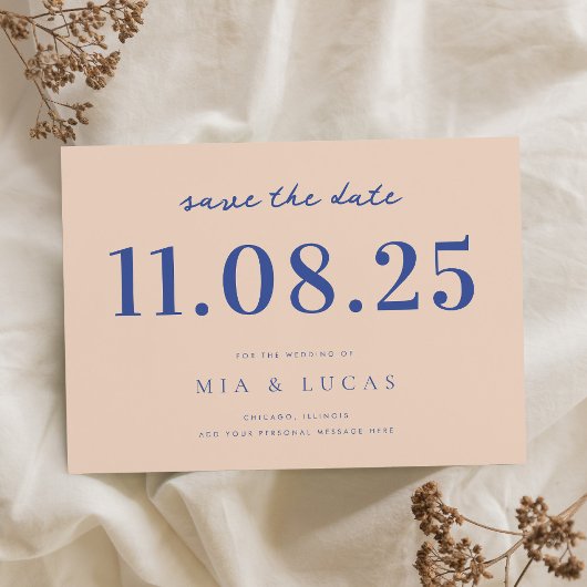 Minimale perzik blauw chique trouwdatum niet-foto save the date