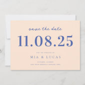 Minimale perzik blauw chique trouwdatum niet-foto save the date (Voorkant)