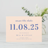 Minimale perzik blauw chique trouwdatum niet-foto save the date (Staand voorkant)