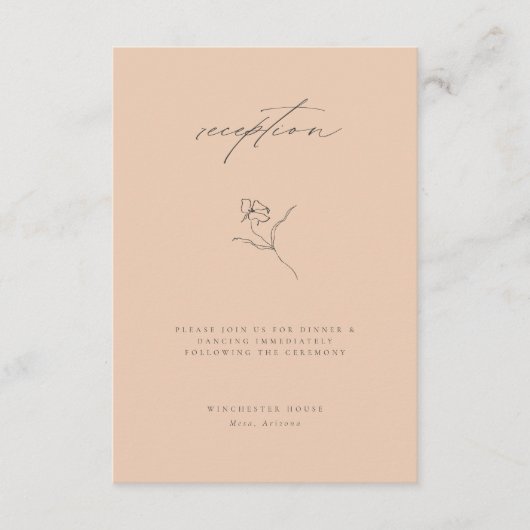 Minimale Perzik Fine Art Floral bruiloft receptie Informatiekaartje (Voorkant)