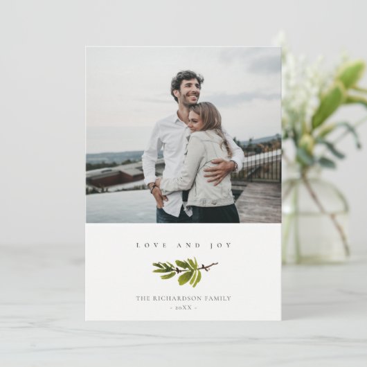 Minimale pine-tak kerstfoto's feestdagenkaart (Staand voorkant)