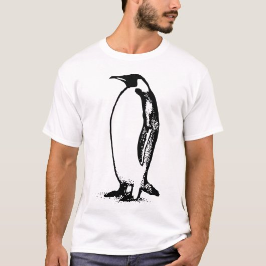 Minimale Pinguïn Silhouet – Zwarte & Witte Sjabloo T-shirt (Voorkant)