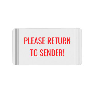 Minimale 'PLEASE RETURON TO SENDER' Label