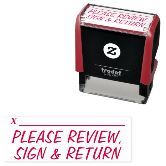 Minimale "PLEASE REVIEW, SIGN & RETURN" Zelfinktende Stempel (In situ)