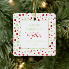 Minimale polka dot 1 foto eerste kerst samen keramisch ornament