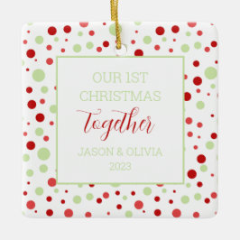 Minimale polka dot 1 foto eerste kerst samen keramisch ornament