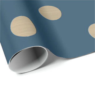 Minimale polka dots blauw marine goud sepia metall cadeaupapier