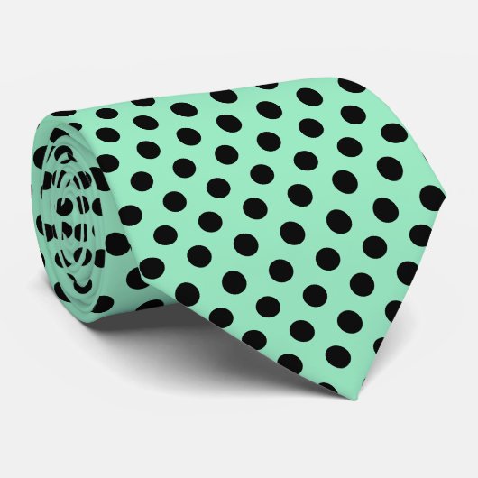 Minimale Polka Dots Patroon Mint en Zwart Stropdas (Opgerold)