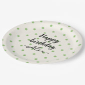 Minimale polka-stippen groen en wit papieren bordje (Gekanteld)