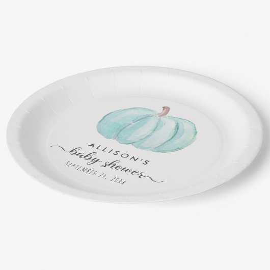 Minimale Pompoen Waterverf Baby Jongensdouche Papieren Bordje (Gekanteld)