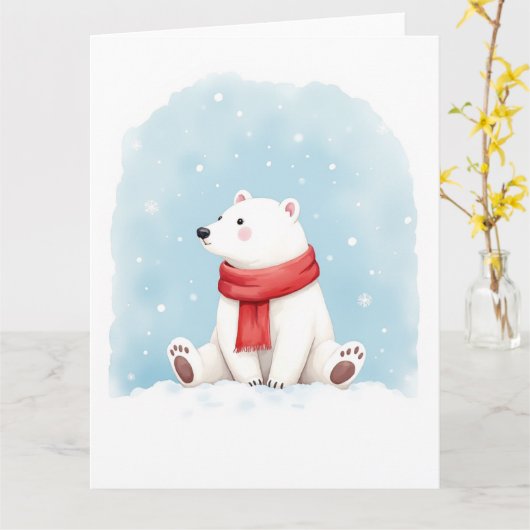 Minimale Poolbeer Winter Waterverf Kerst Kunst Kaart (Gele Bloem)
