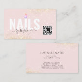 Minimale Poolse Nail Beauty Salon QR Code Roze Contactkaartje (Voorkant / Achterkant)