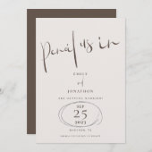 Minimale potlood in informeel script Cream Brown Save The Date (Voorkant / Achterkant)
