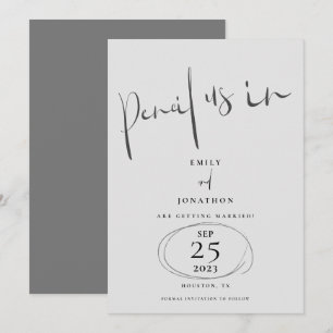 Minimale potlood in stijlvol script grijs save the date