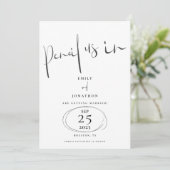 Minimale potlood in stijlvol Script White Save The Date (Staand voorkant)