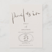 Minimale potlood is in bruine crème Bewaar de datu Aankondigingskaart (Voorkant)