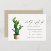 Minimale Potted Cactus Green Foliage Wedding RSVP Informatiekaartje (Voorkant / Achterkant)