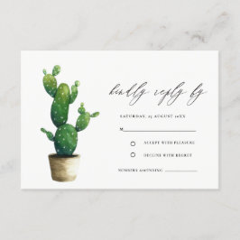 Minimale Potted Cactus Green Foliage Wedding RSVP Informatiekaartje