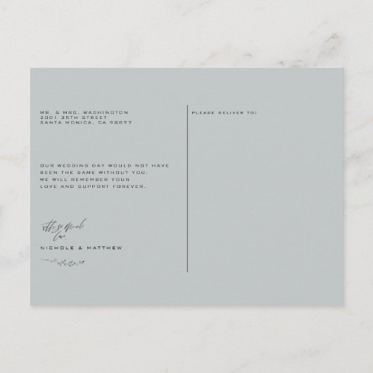 Minimale powder Blue Wedding Hartelijk dank Briefkaart (Achterkant)