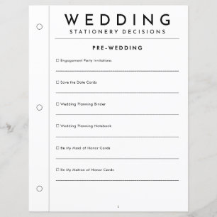 Minimale pre-huwelijksbriefpapierplannerpagina