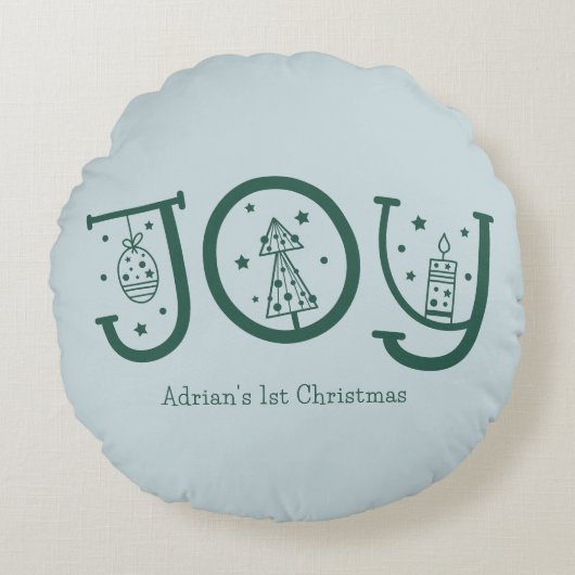 Minimale pret speelse vreugde grafische kerstcadea rond kussen (Voorkant)
