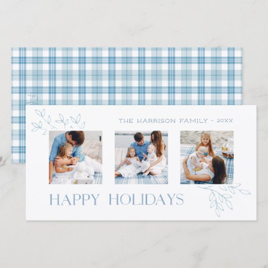 Minimale Prettige feestdagen Botanical 3-foto Bedankkaart (Voorkant / Achterkant)