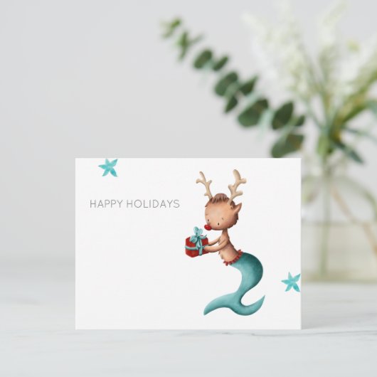 Minimale Prettige feestdagen met rendierzeemeermin (Staand voorkant)