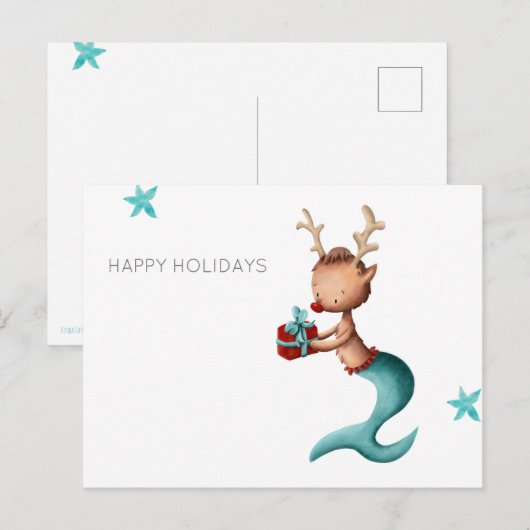 Minimale Prettige feestdagen met rendierzeemeermin (Voorkant / Achterkant)