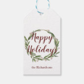 Minimale Prettige feestdagen Waterverf Pine Wreath Cadeaulabel (Voorkant)
