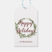 Minimale Prettige feestdagen Waterverf Pine Wreath Cadeaulabel (Achterkant)